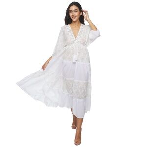 RANEES Lace Long Sleeve Cotton Cover Up Dress